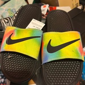 Rainbow Nike slides